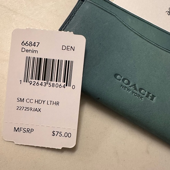 NWT! NEW! Coach Denim Blue Smooth Leather Card Holder Men - Picture 3 of 5